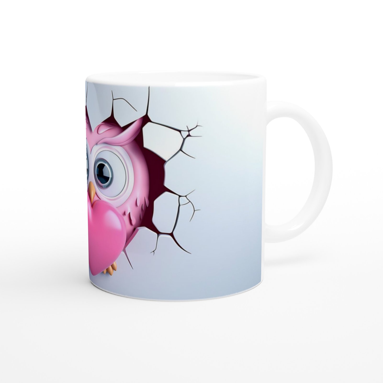 Pembe Kalp Tutan Baykuş Temalı Baskılı Kupa Bardak - 3