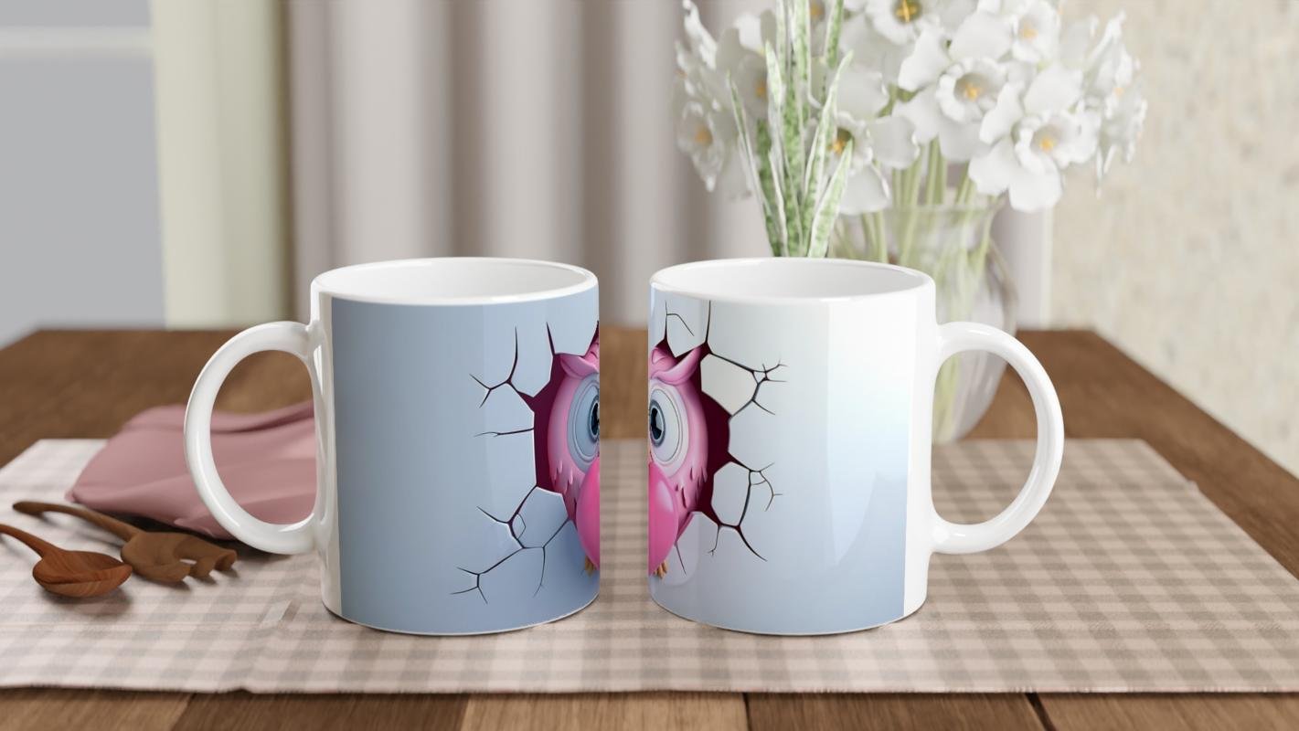 Pembe Kalp Tutan Baykuş Temalı Baskılı Kupa Bardak - 5