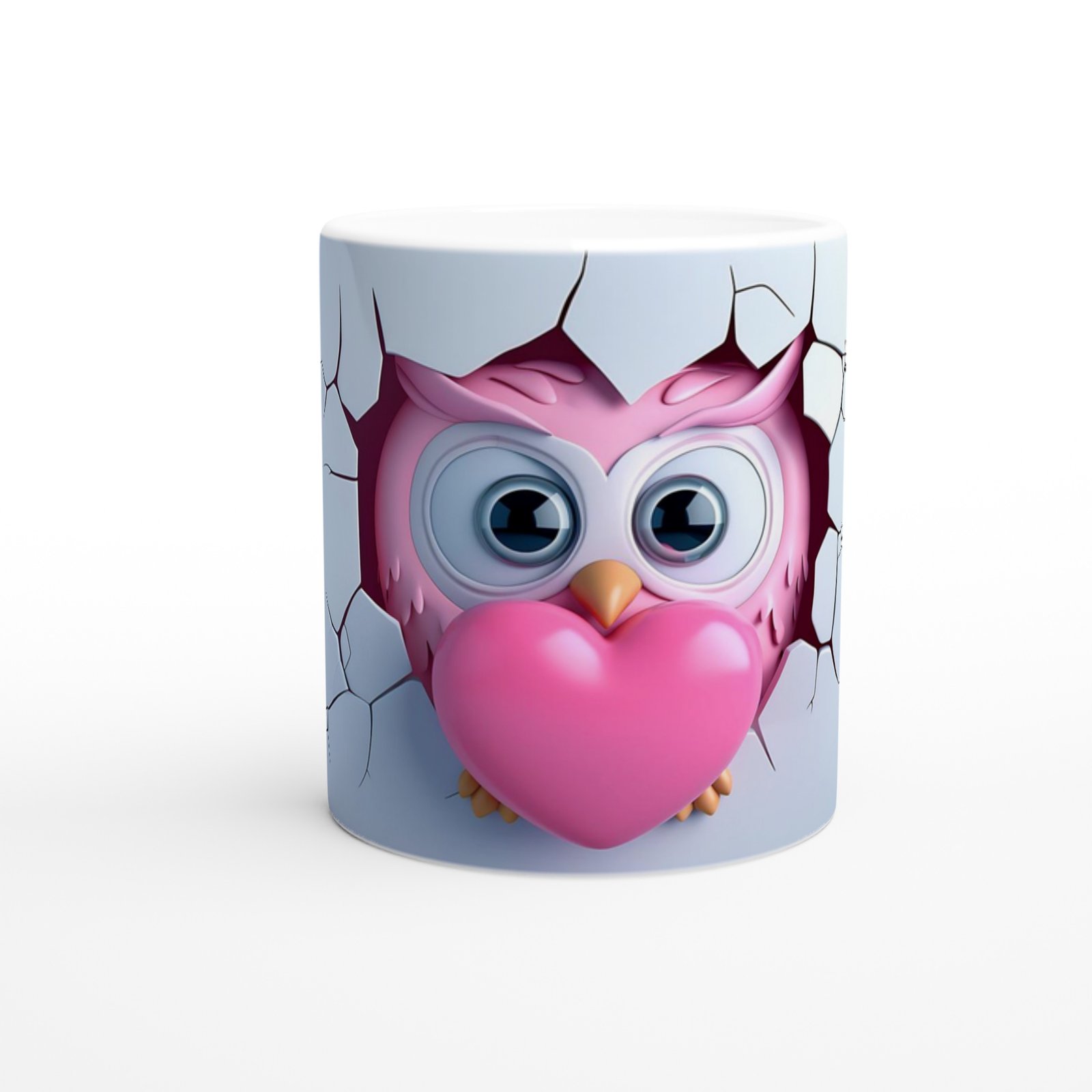 Pembe Kalp Tutan Baykuş Temalı Baskılı Kupa Bardak