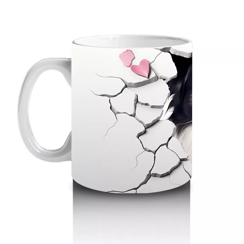 Pembe Kalpler Arasında Çatlağı Delip Bakan Border Collie - Baskılı kahve kupası - 2