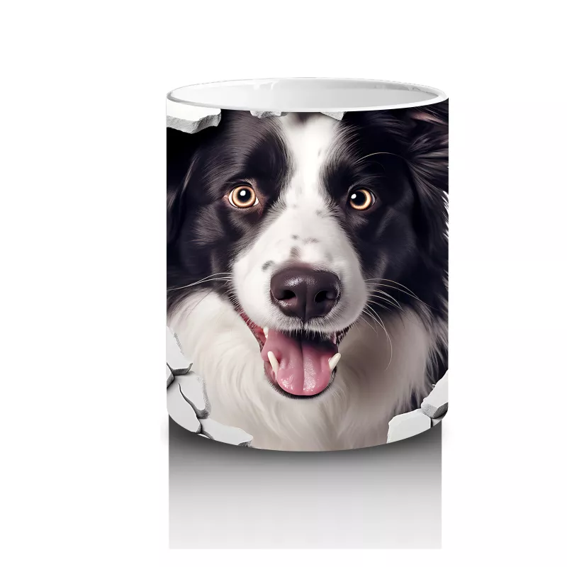 Pembe Kalpler Arasında Çatlağı Delip Bakan Border Collie - Baskılı kahve kupası - 3