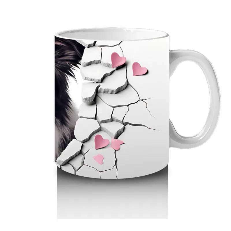 Pembe Kalpler Arasında Çatlağı Delip Bakan Border Collie - Baskılı kahve kupası - 4