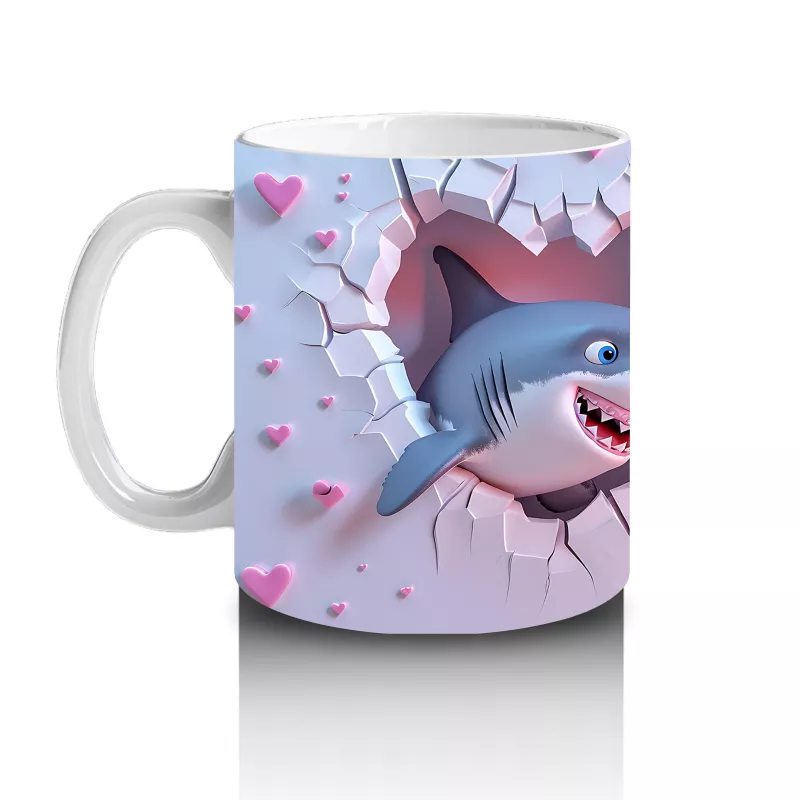 Pembe Kalpler Arasında Uçan Mavi Köpek Balığı – Baskılı Kahve Kupası - 2