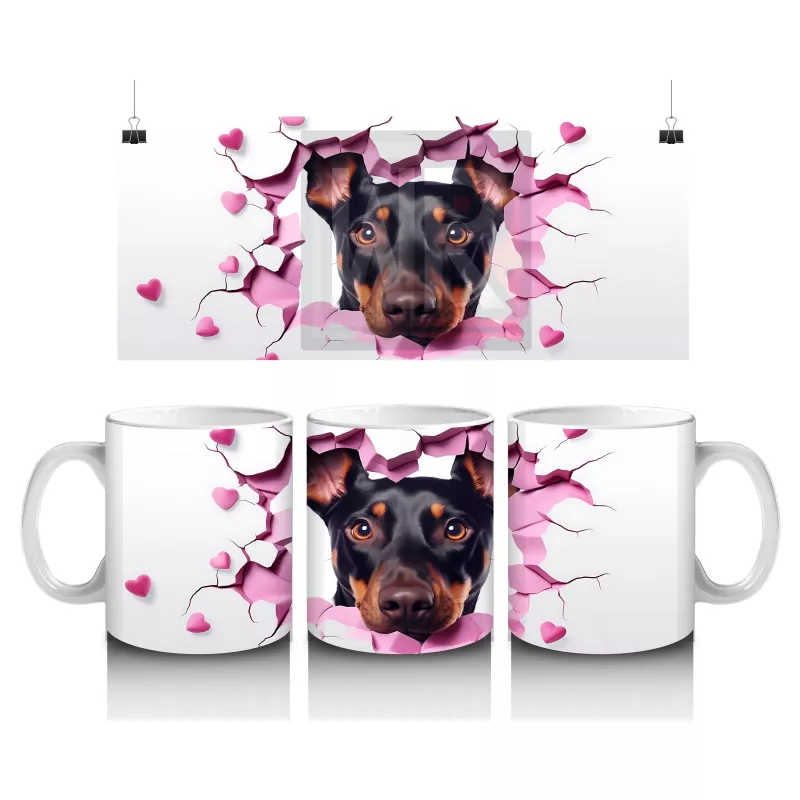 Pembe Kalpler Arasından Bakan Rottweiler – Baskılı Kahve Kupası