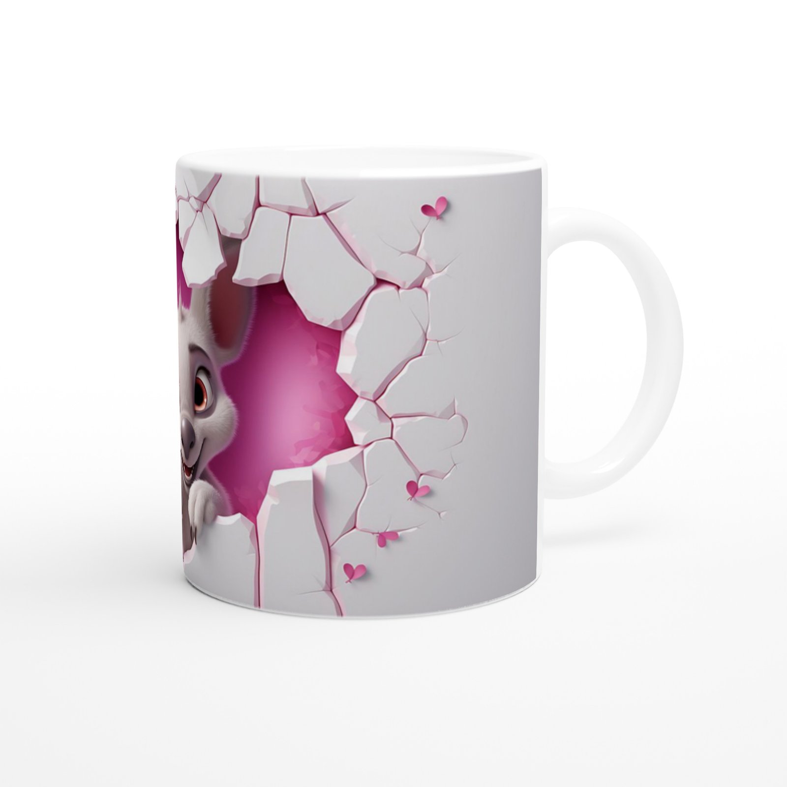 Pembe Kalpler Arasından Bakan Sevimli Fare Temalı Baskılı Kupa Bardak - 3