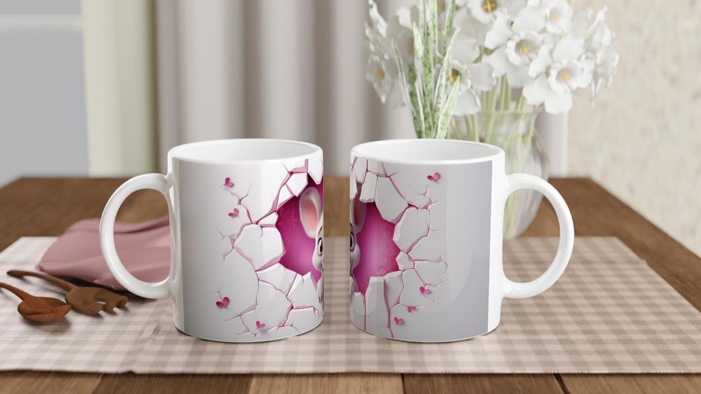 Pembe Kalpler Arasından Bakan Sevimli Fare Temalı Baskılı Kupa Bardak - 5