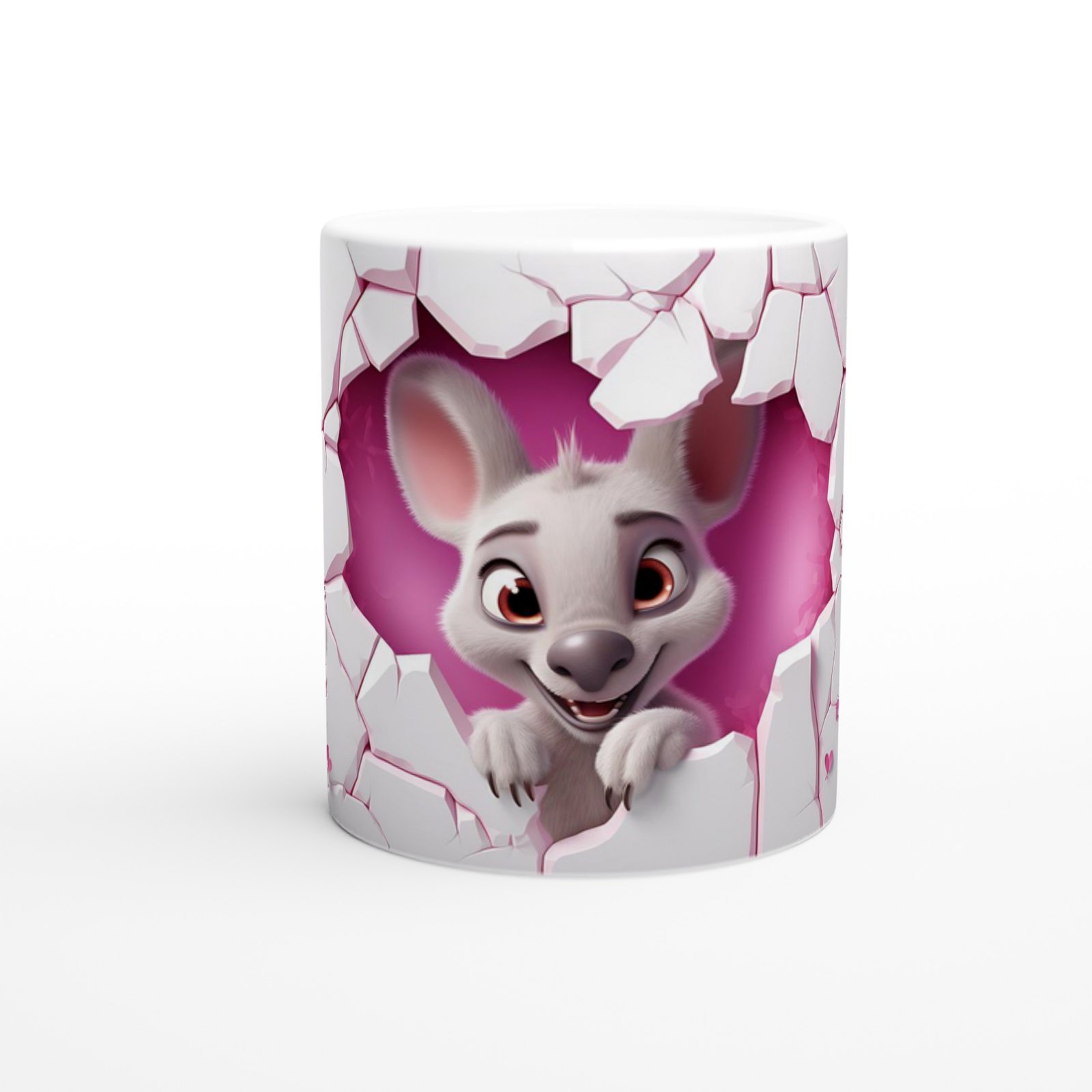 Pembe Kalpler Arasından Bakan Sevimli Fare Temalı Baskılı Kupa Bardak