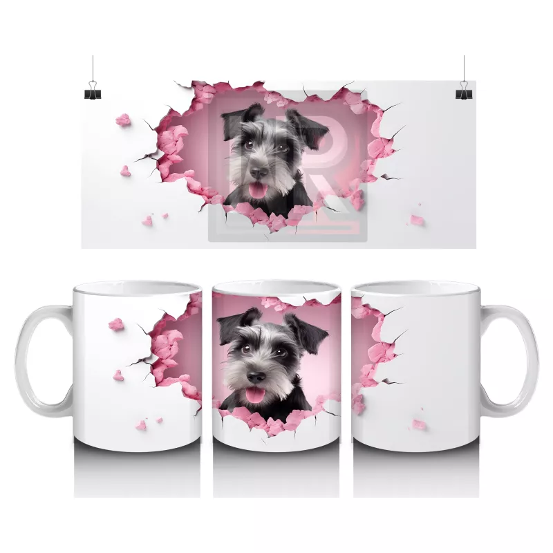 Pembe Kalplerle Çevrili Schnauzer Cinsi Sevimli Köpek - Baskılı kahve kupası