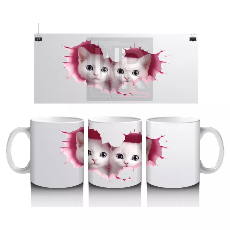 Pembe Kalplerle Süslenmiş İkiz Kedi Yavruları – Baskılı Kahve Kupası