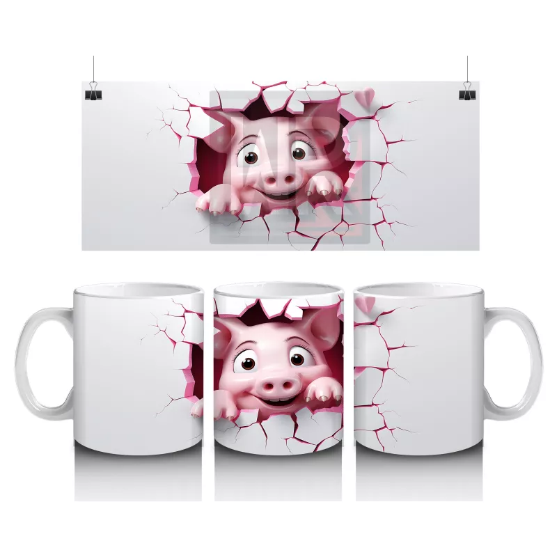 Pembe Kalplerle Süslenmiş Mutlu Domuscuk – Baskılı Kahve Kupası