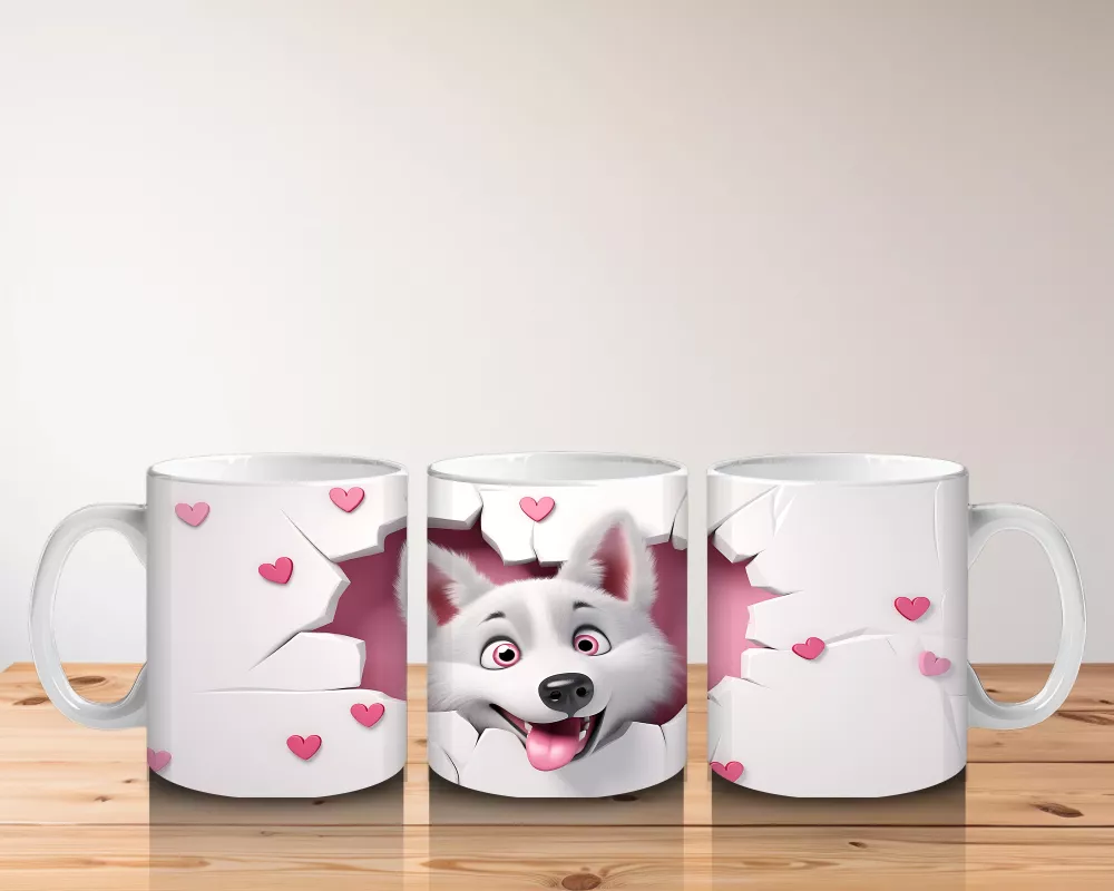 Pembe Kalplerle Süslenmiş Sevimli Fil – Baskılı Kahve Kupası - 5