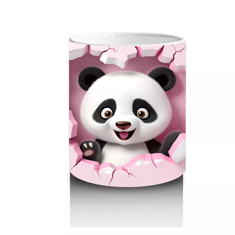 Pembe Kalplerle Süslenmiş Sevimli Panda Figürü - Baskılı kahve kupası - 3