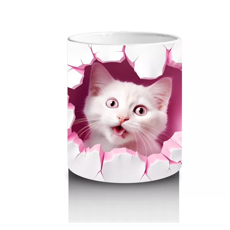 Pembe Kalplerle Süslenmiş Tatlı Kedi – Baskılı Kahve Kupası - 3