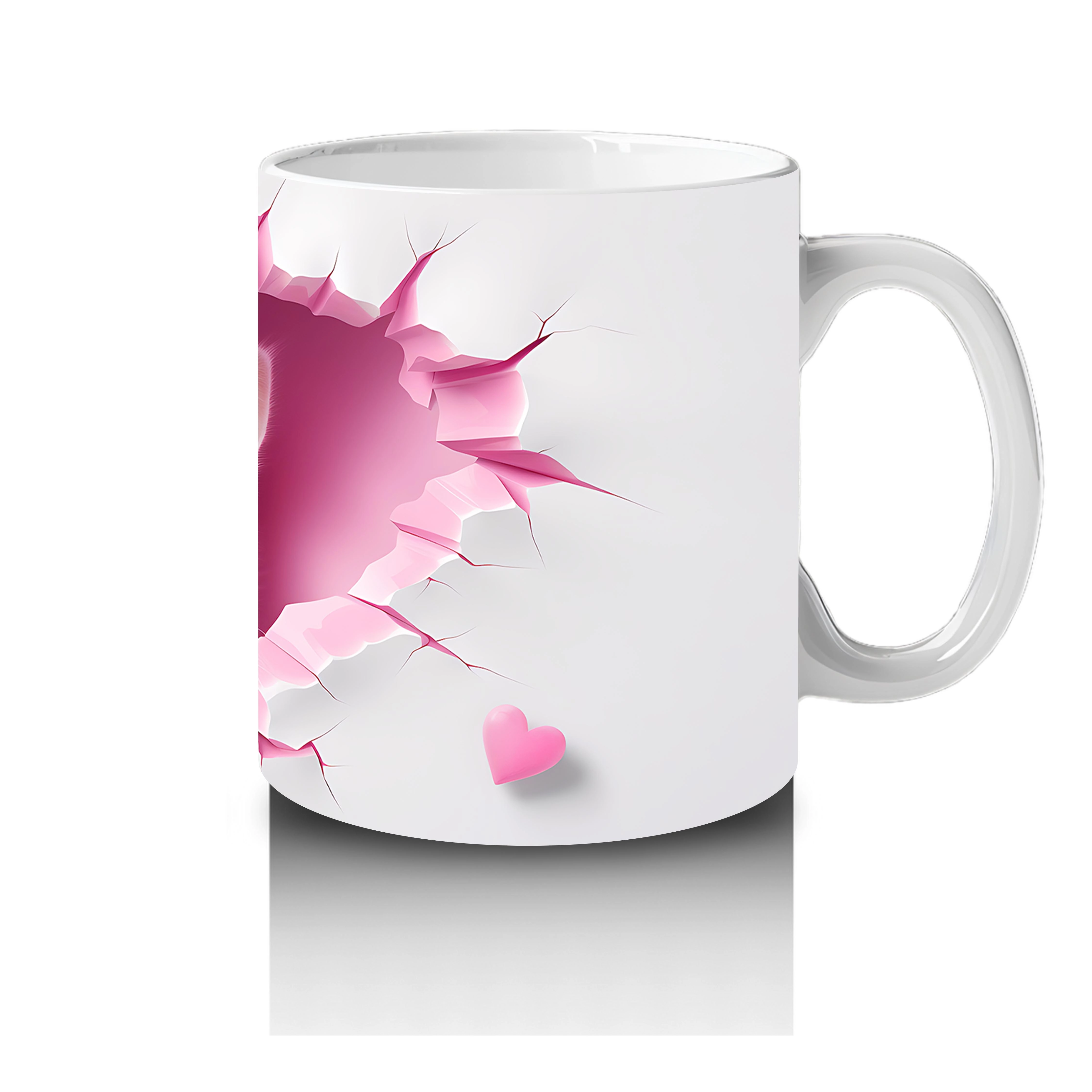 Pembe Kalplerle Süslenmiş Tatlı Kedi – Baskılı Kahve Kupası - 4