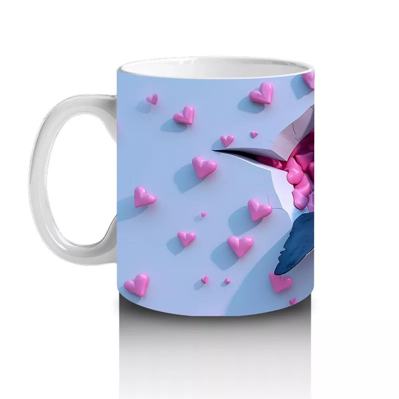 Pembe Kalpli Arka Plan Üzerinde Tatlı Mavi Köpekbalığı - Baskılı kahve kupası - 2