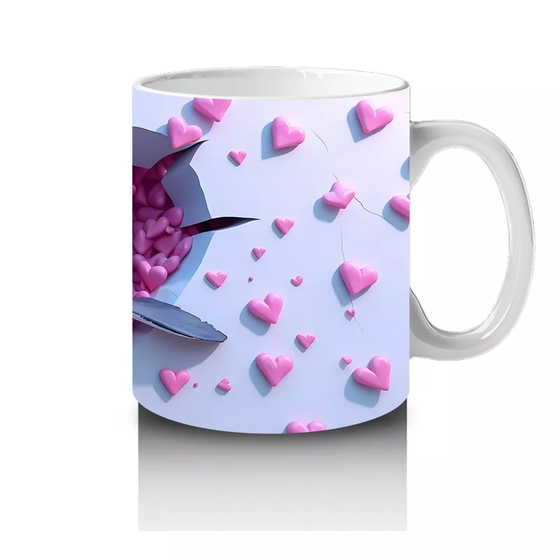 Pembe Kalpli Arka Plan Üzerinde Tatlı Mavi Köpekbalığı - Baskılı kahve kupası - 4