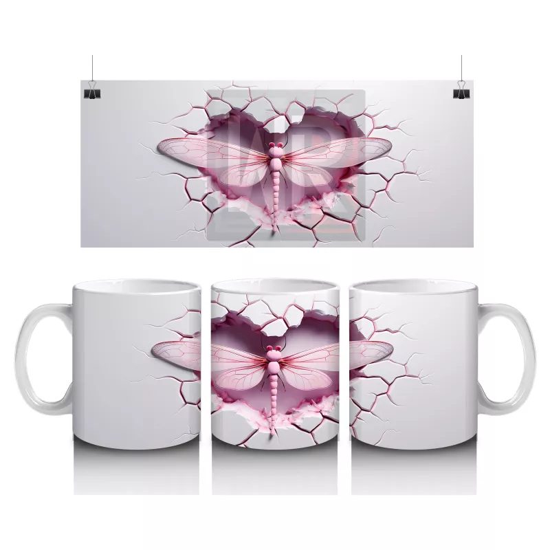 Pembe Kalpli Çatlak Duvar Üzerinde Yusufçuk – Baskılı Kahve Kupası