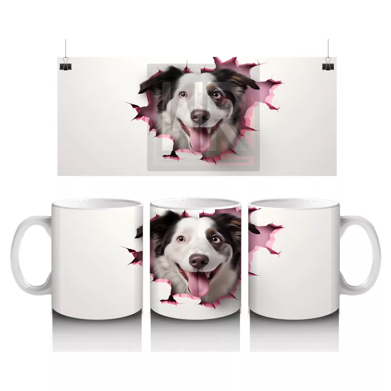 Pembe Kalpli Çatlakta Bakan Neşeli Köpek – Baskılı Kahve Kupası