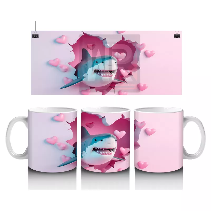 Pembe Kalpli Çatlakta Uçan Köpek Balığı – Baskılı Kahve Kupası