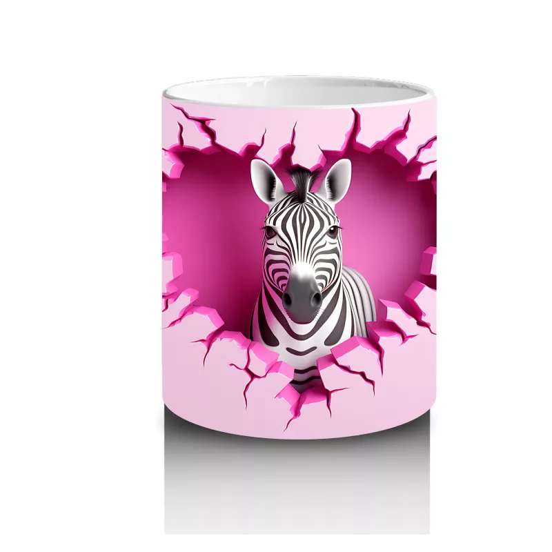 Pembe Kalpli Duvar Önünde Sevimli Zebra – Baskılı Kahve Kupası - 3