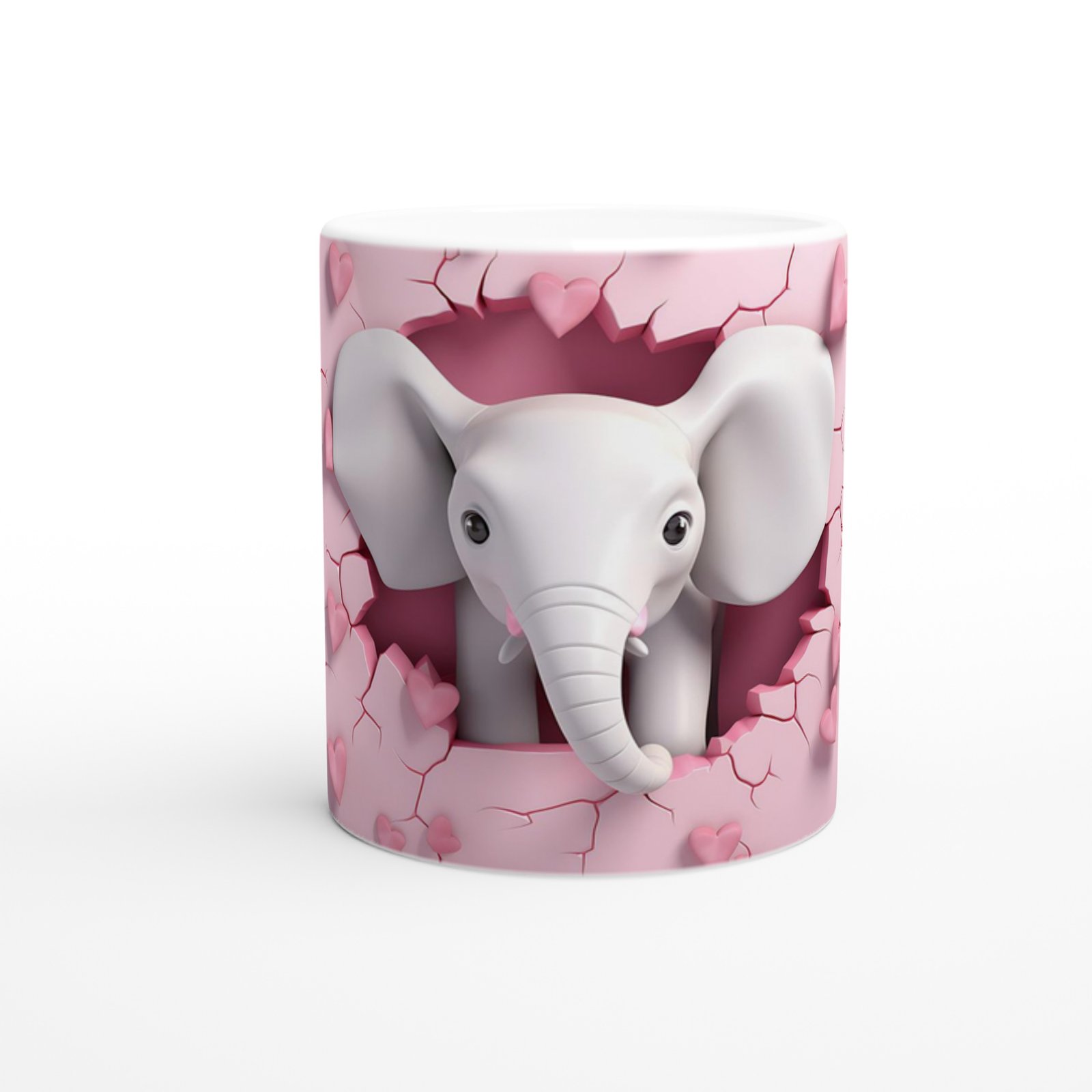 Pembe Kalpli Duvardan Bakan Sevimli Fil Temalı Baskılı Kupa Bardak
