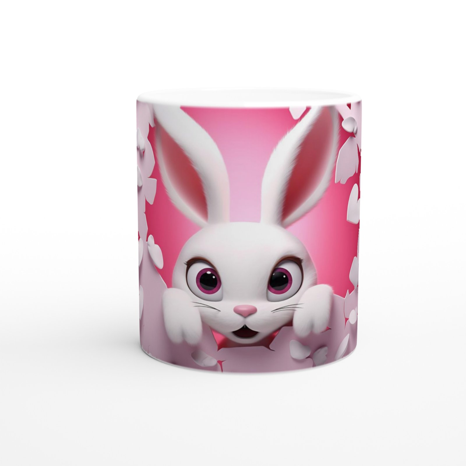 Pembe Kalpli Duvardan Bakan Tavşan Temalı Baskılı Kupa Bardak