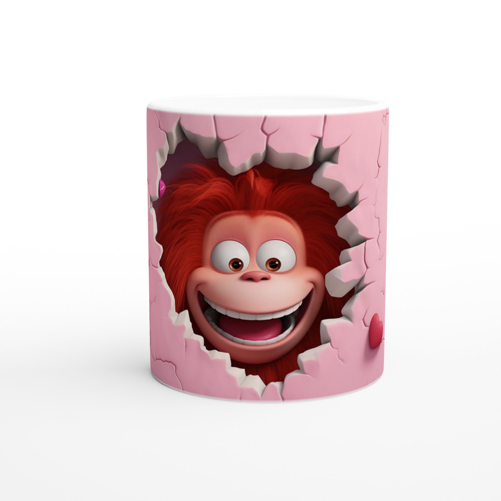 Pembe Kalpli Duvarı Yırtan Neşeli Orangutan Temalı Baskılı Kupa Bardak