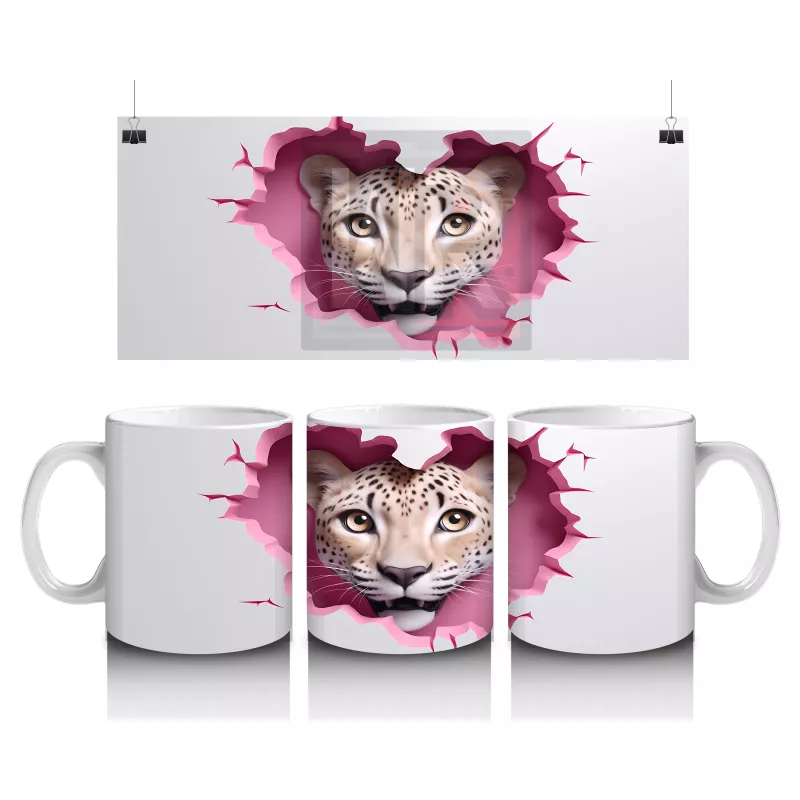 Pembe Kalpli Fon Üzerinde Aslan Yavrusu – Baskılı Kahve Kupası