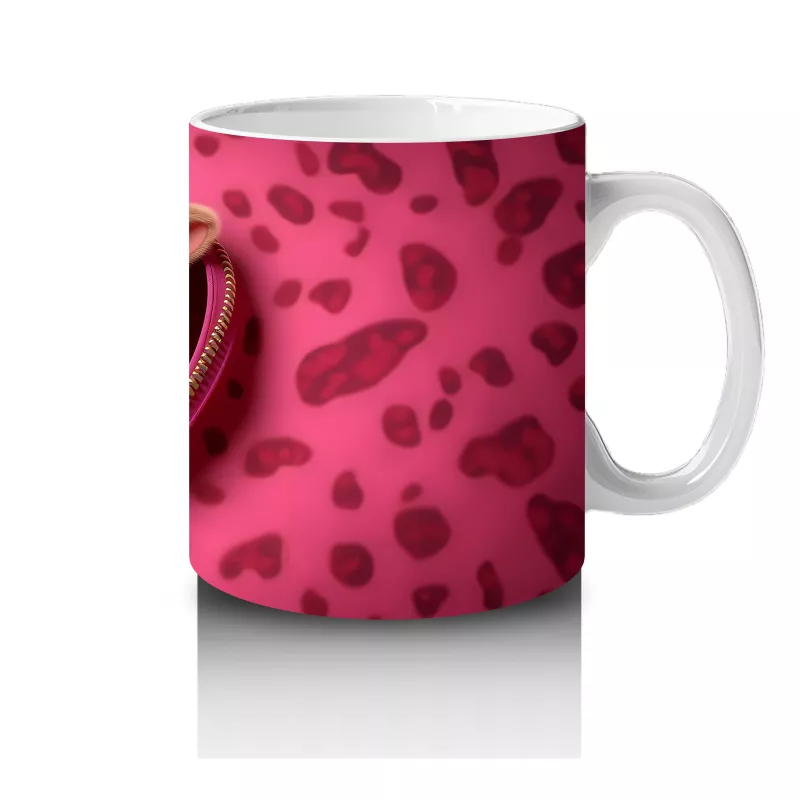 Pembe Kalpli Fon Üzerinde Kırmızı Boğa Maskotu – Baskılı Kahve Kupası - 4