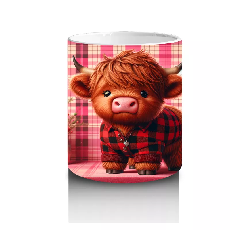 Pembe Kalpli Fon Üzerinde Sevimli Buzağı – Baskılı Kupa - 3