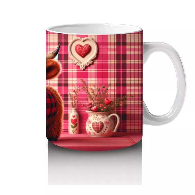 Pembe Kalpli Fon Üzerinde Sevimli Buzağı – Baskılı Kupa - 4