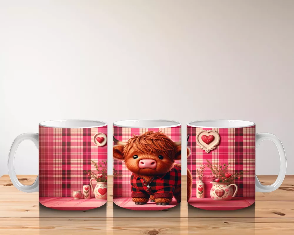 Pembe Kalpli Fon Üzerinde Sevimli Buzağı – Baskılı Kupa - 5