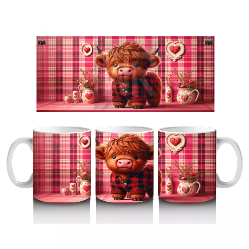 Pembe Kalpli Fon Üzerinde Sevimli Buzağı – Baskılı Kupa