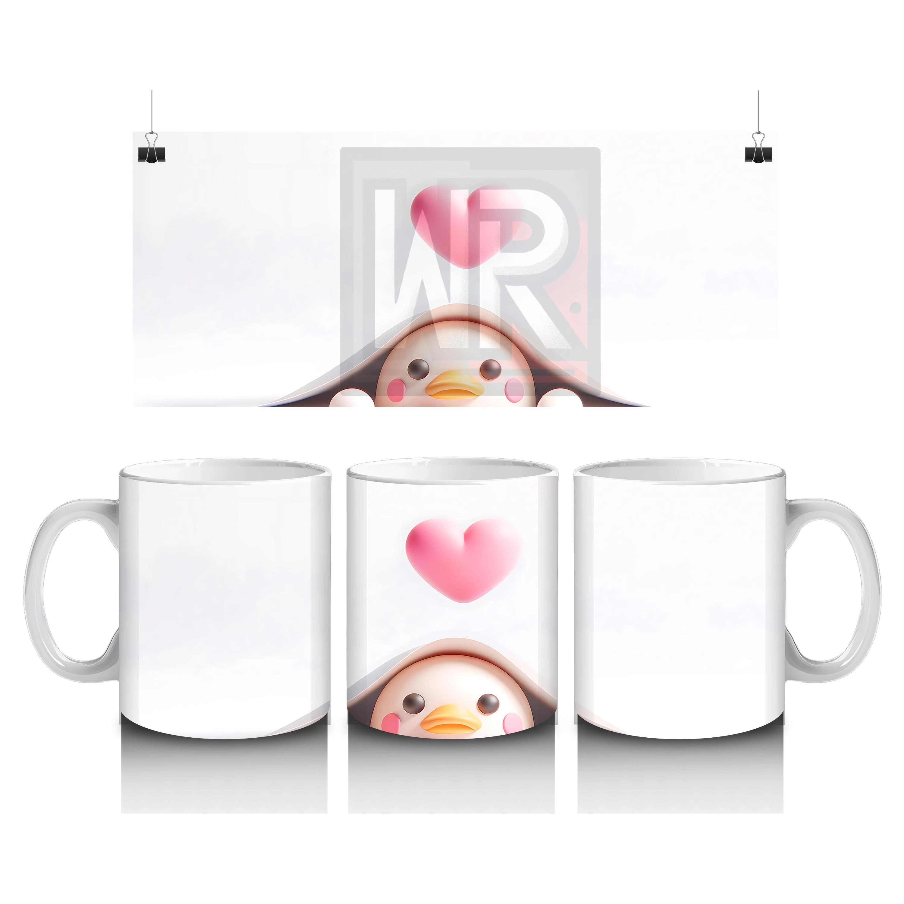 Pembe Kalpli Fon Üzerinden Bakan Sevimli Civciv - Baskılı kahve kupası