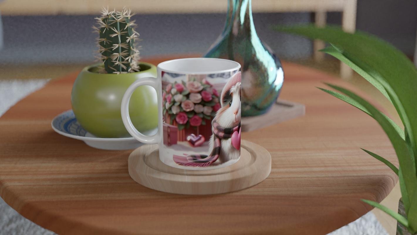 Pembe Kalpli Şapkalı Ginepig Temalı Baskılı Kupa Bardak - 4