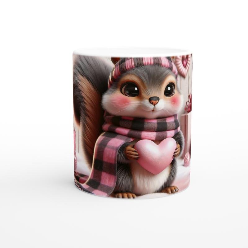 Pembe Kalpli Sevimli Sincap Temalı Baskılı Kupa Bardak