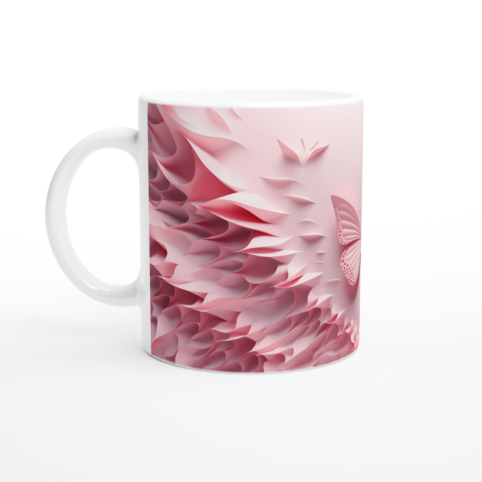 Pembe Kanatların Dansı: Soyut Kelebek Desenli Baskılı Kupa Bardak