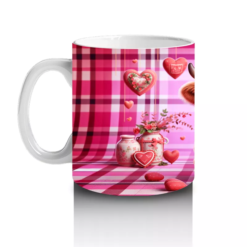 Pembe Kareli Fon Üzerinde Şapkalı Sevimli Kız Maskot – Baskılı Kupa Bardak - 2