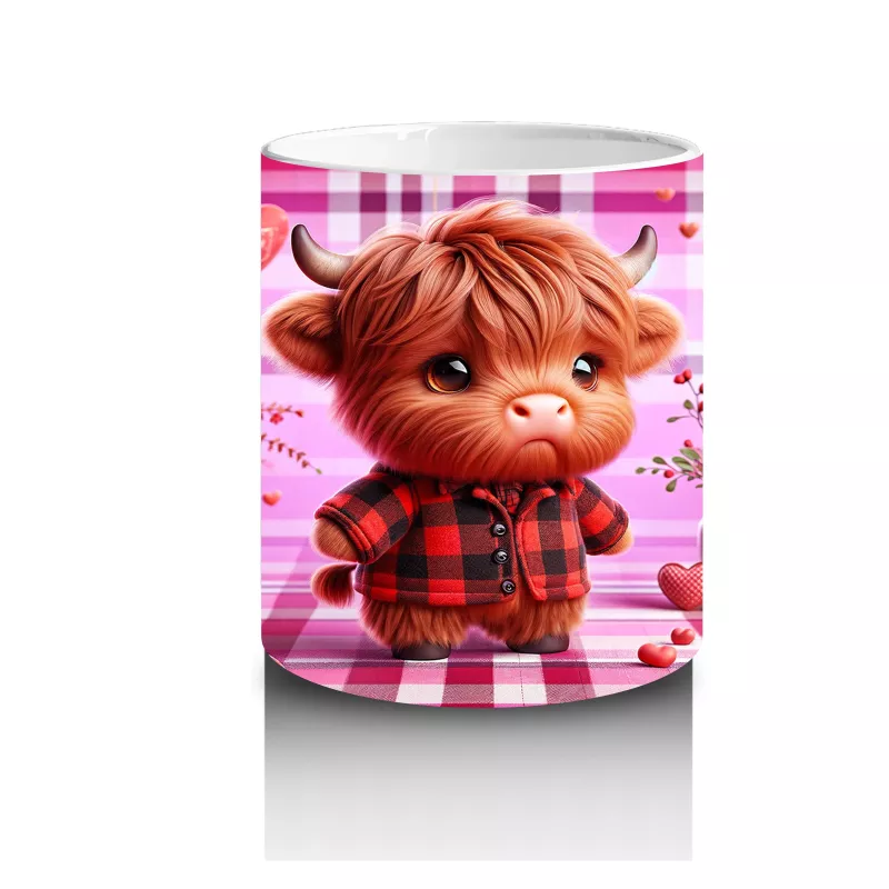 Pembe Kareli Fon Üzerinde Şapkalı Sevimli Kız Maskot – Baskılı Kupa Bardak - 3