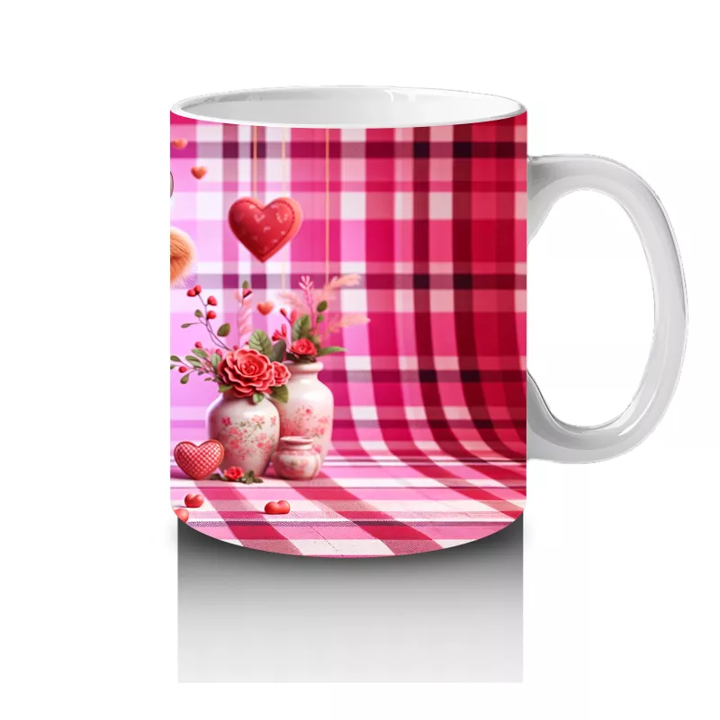 Pembe Kareli Fon Üzerinde Şapkalı Sevimli Kız Maskot – Baskılı Kupa Bardak - 4