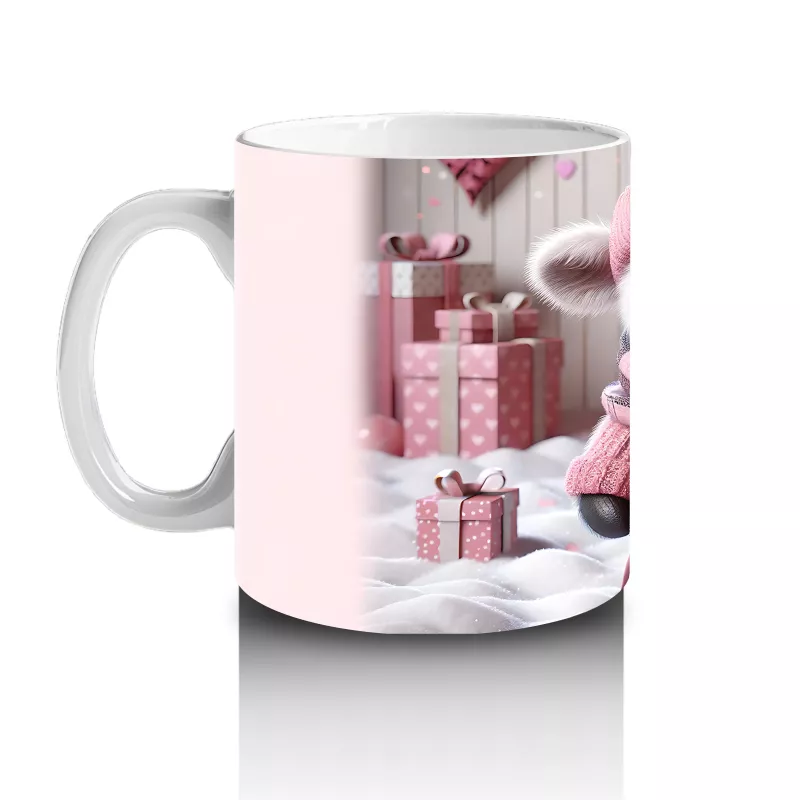 Pembe Kareli Şapkalı Sevimli Kız Maskot – Baskılı Kahve Kupası - 2