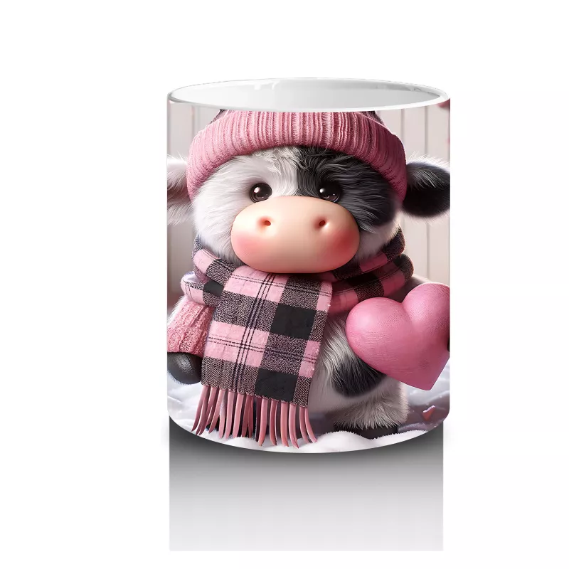 Pembe Kareli Şapkalı Sevimli Kız Maskot – Baskılı Kahve Kupası - 3