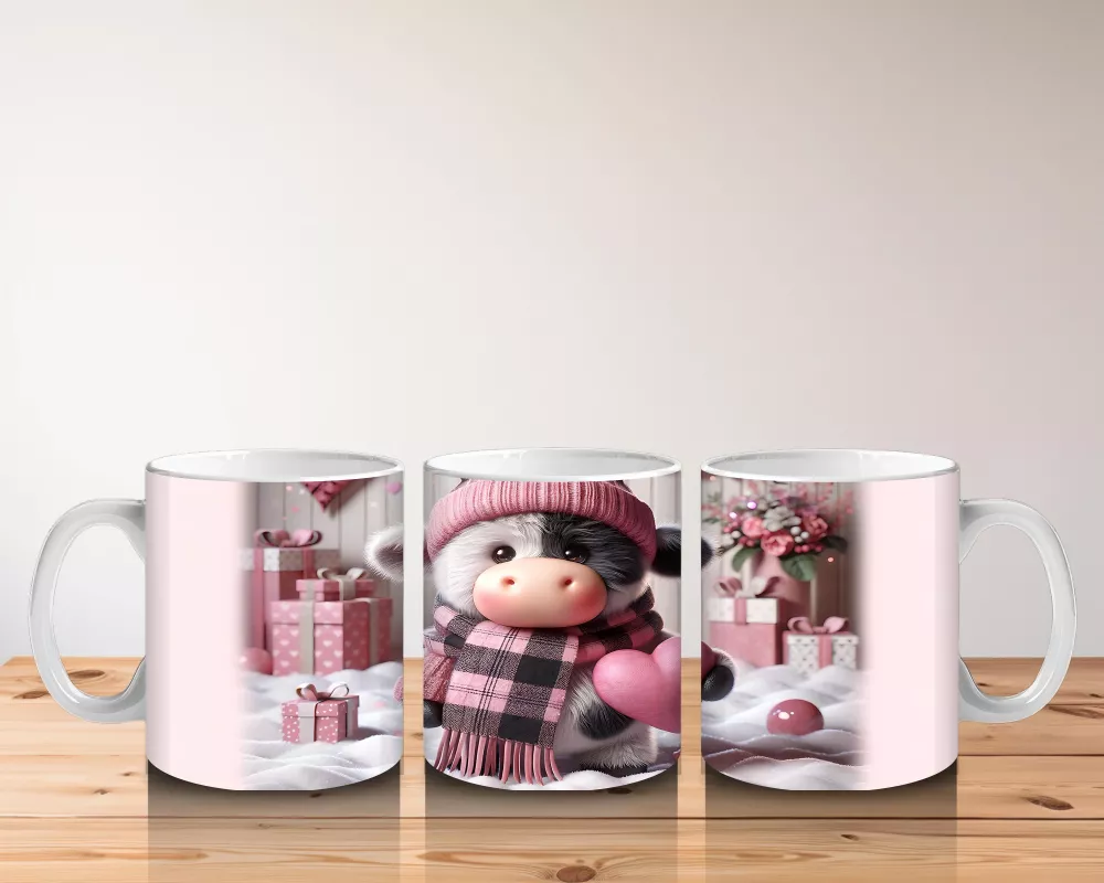 Pembe Kareli Şapkalı Sevimli Kız Maskot – Baskılı Kahve Kupası - 5