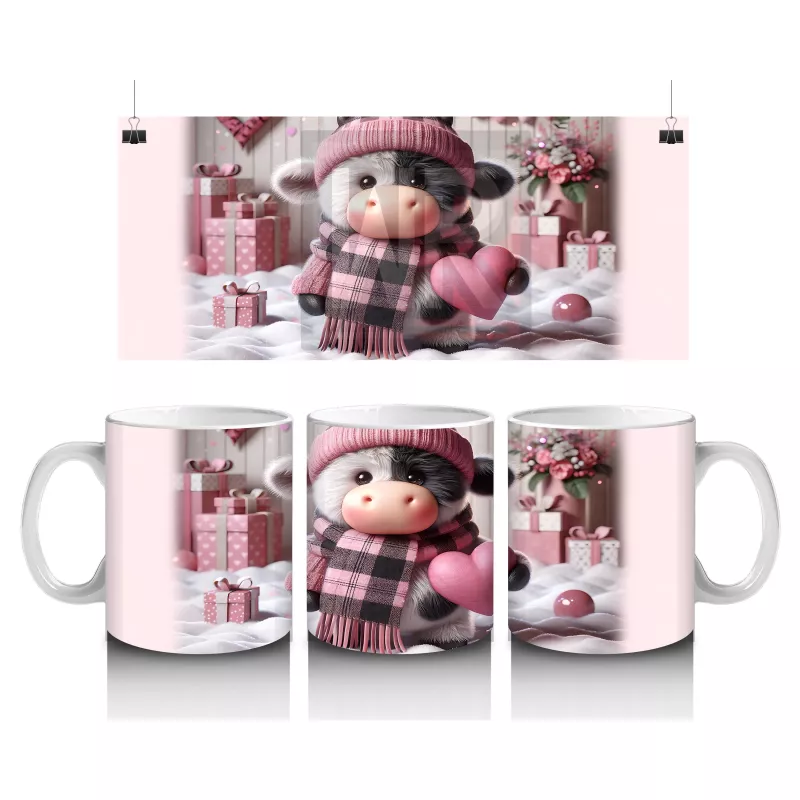 Pembe Kareli Şapkalı Sevimli Kız Maskot – Baskılı Kahve Kupası