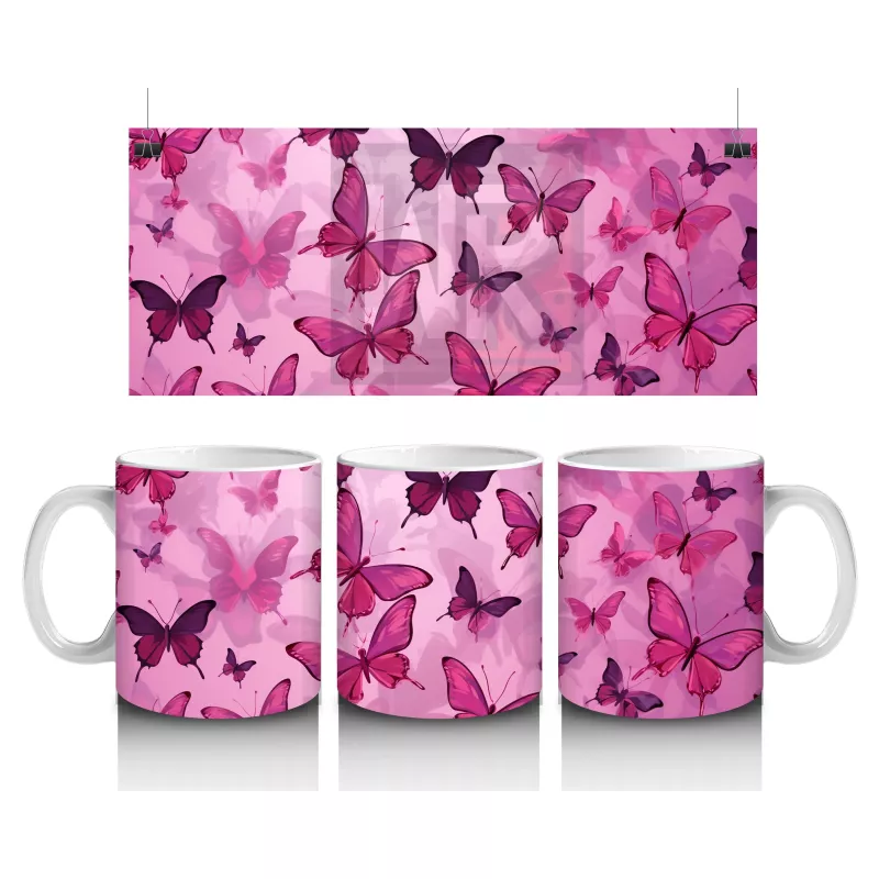 Pembe Kelebekler Desenli Arka Plan – Baskılı Kupa