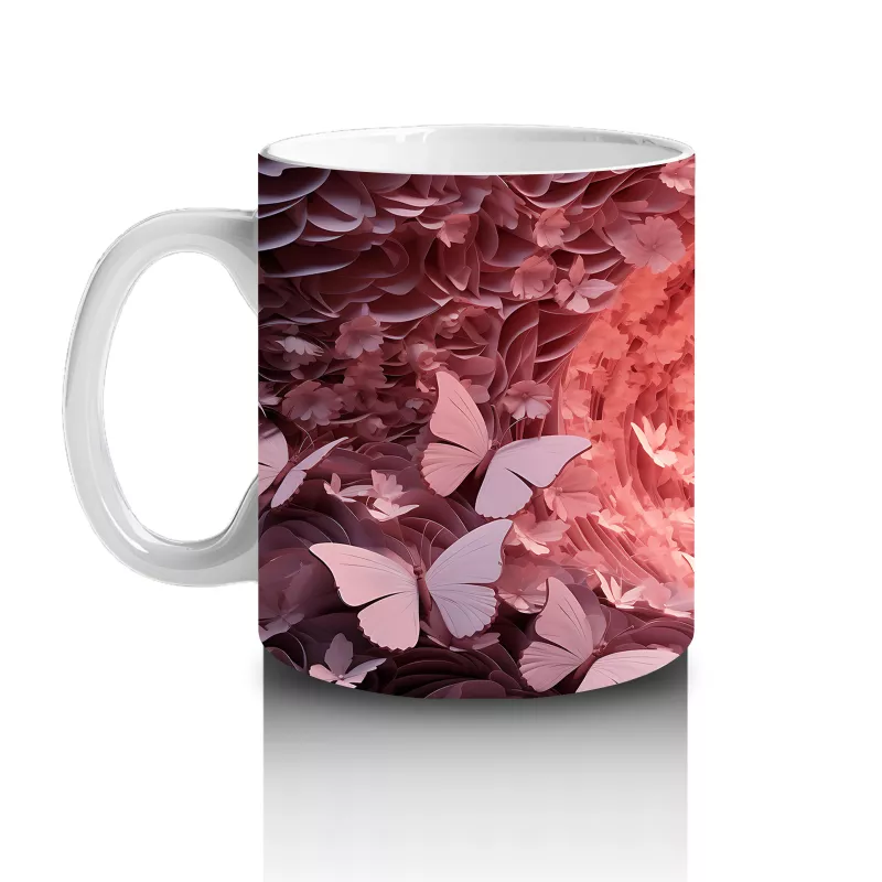 Pembe Kelebeklerle Oluşan Işık Tüneli Kompozisyonu - Baskılı kahve kupası - 2