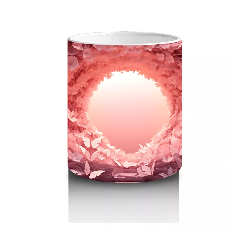 Pembe Kelebeklerle Oluşan Işık Tüneli Kompozisyonu - Baskılı kahve kupası - 3