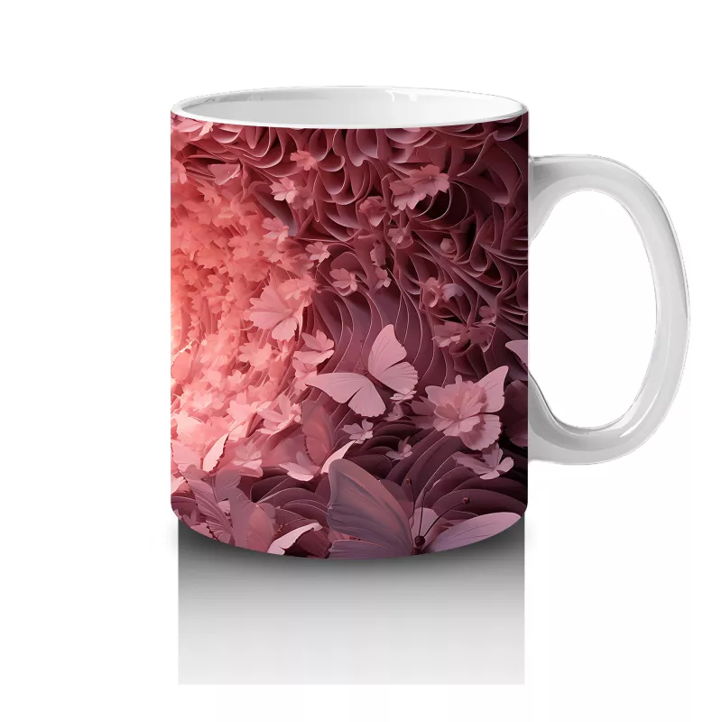 Pembe Kelebeklerle Oluşan Işık Tüneli Kompozisyonu - Baskılı kahve kupası - 4