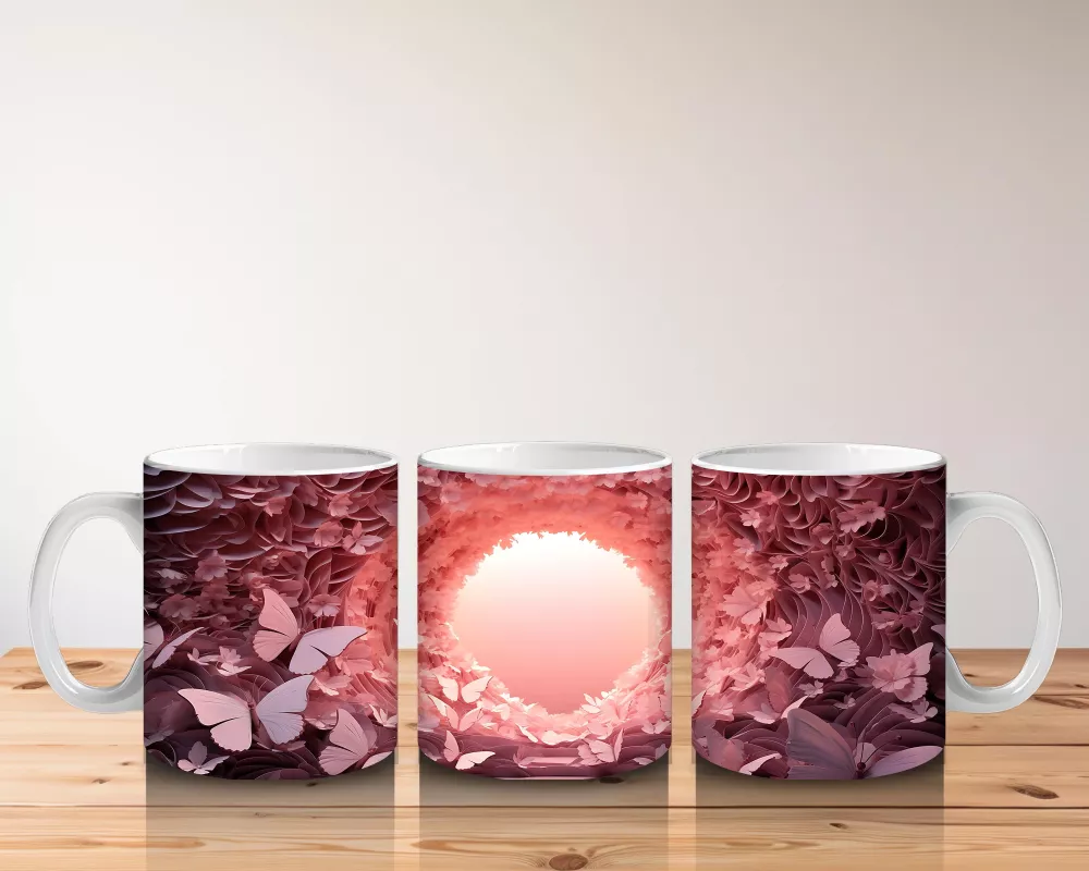 Pembe Kelebeklerle Oluşan Işık Tüneli Kompozisyonu - Baskılı kahve kupası - 5