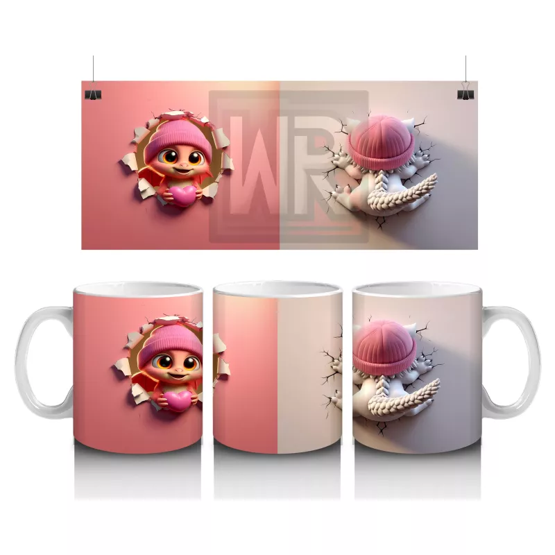 Pembe Kostümlü Kız Maskot ve Ponponlu Bere – Baskılı Kahve Kupası